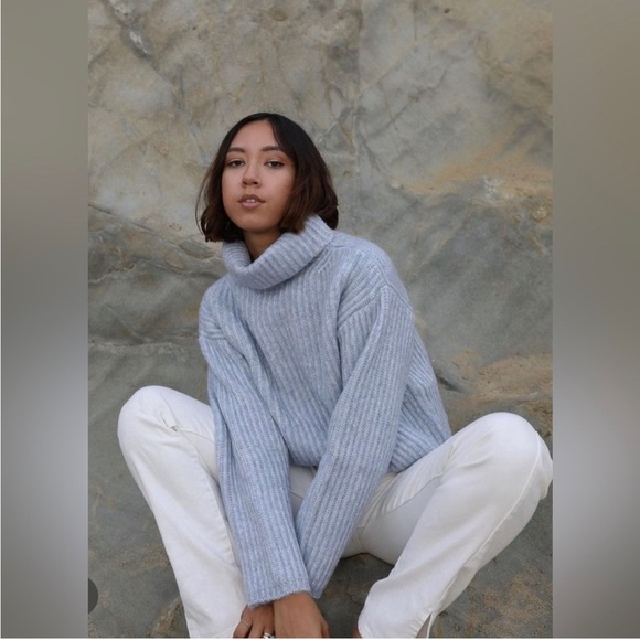 NWT Thakoon Cropped Ribbed Turtleneck Sweater in baby Blue size XS - Picture 1 of 10